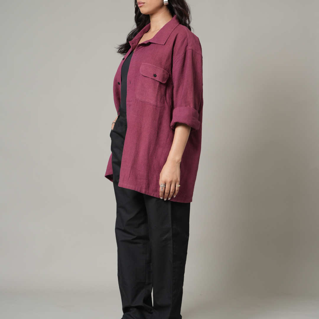 Burgundy Waffle Shacket