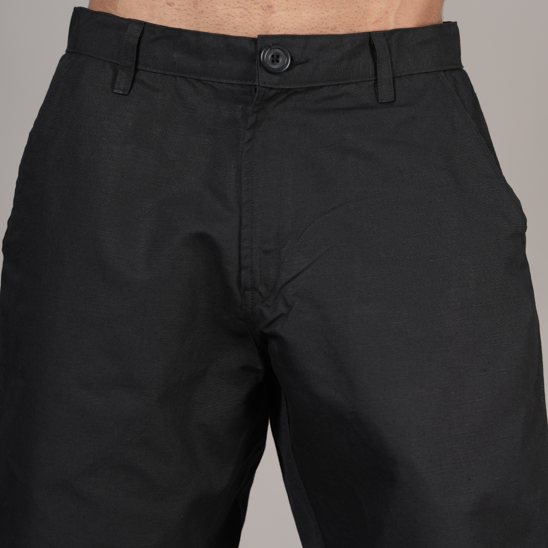 Cotton Linen Black Baggy Pant