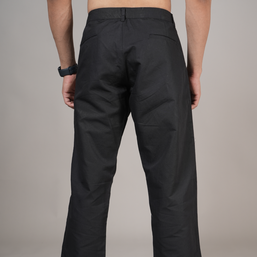Cotton Linen Black Baggy Pant