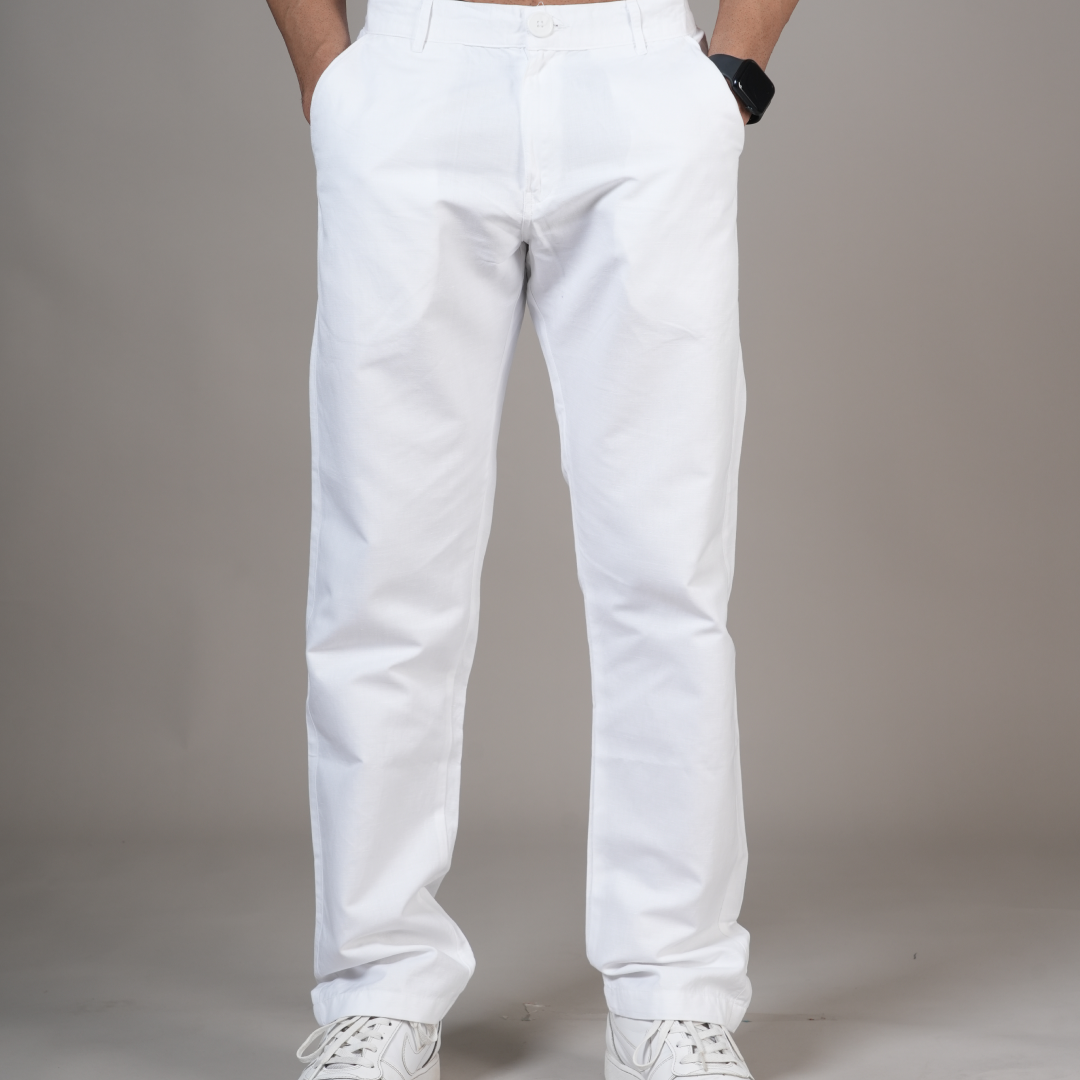 Cotton Linen White Baggy Pant
