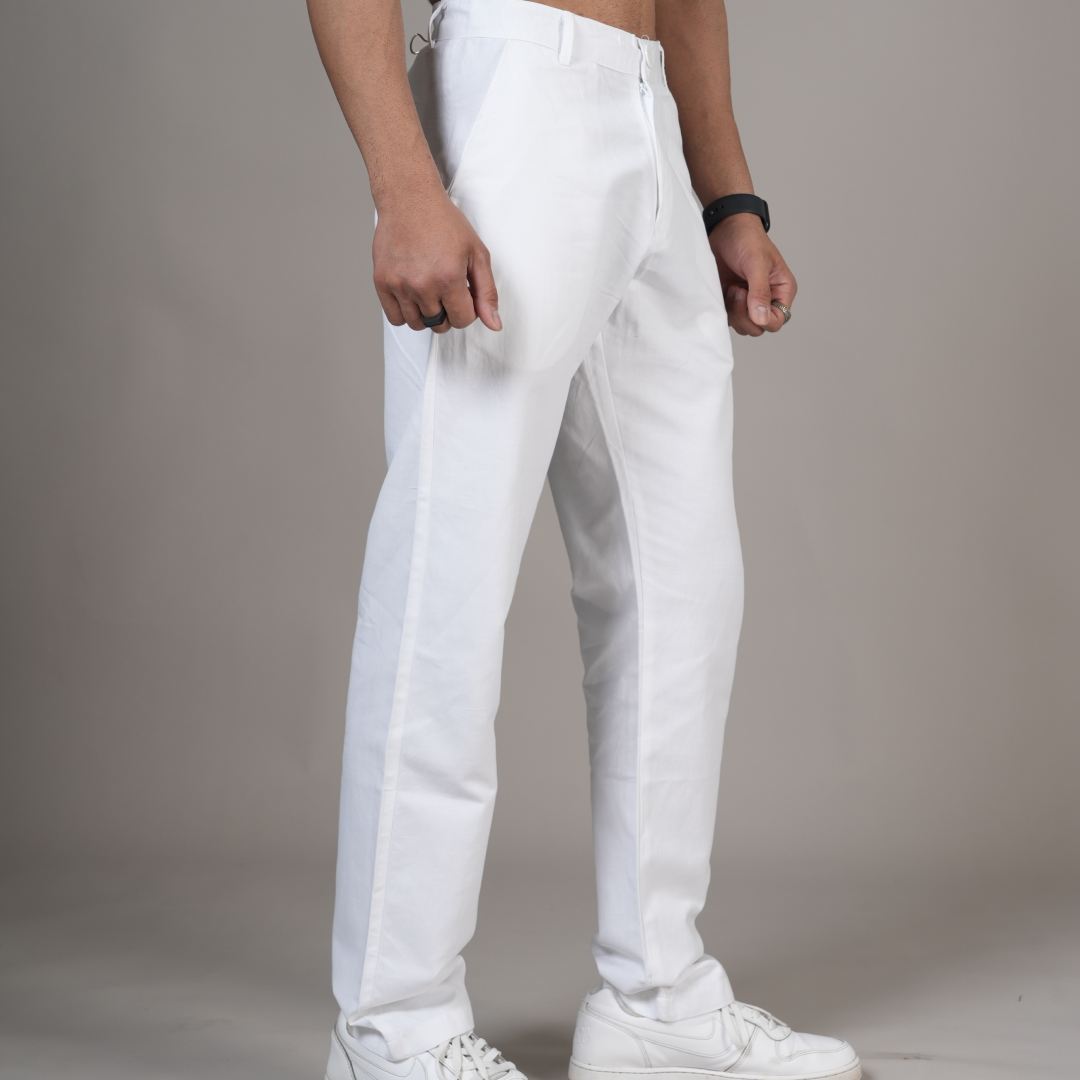 Cotton Linen White Baggy Pant