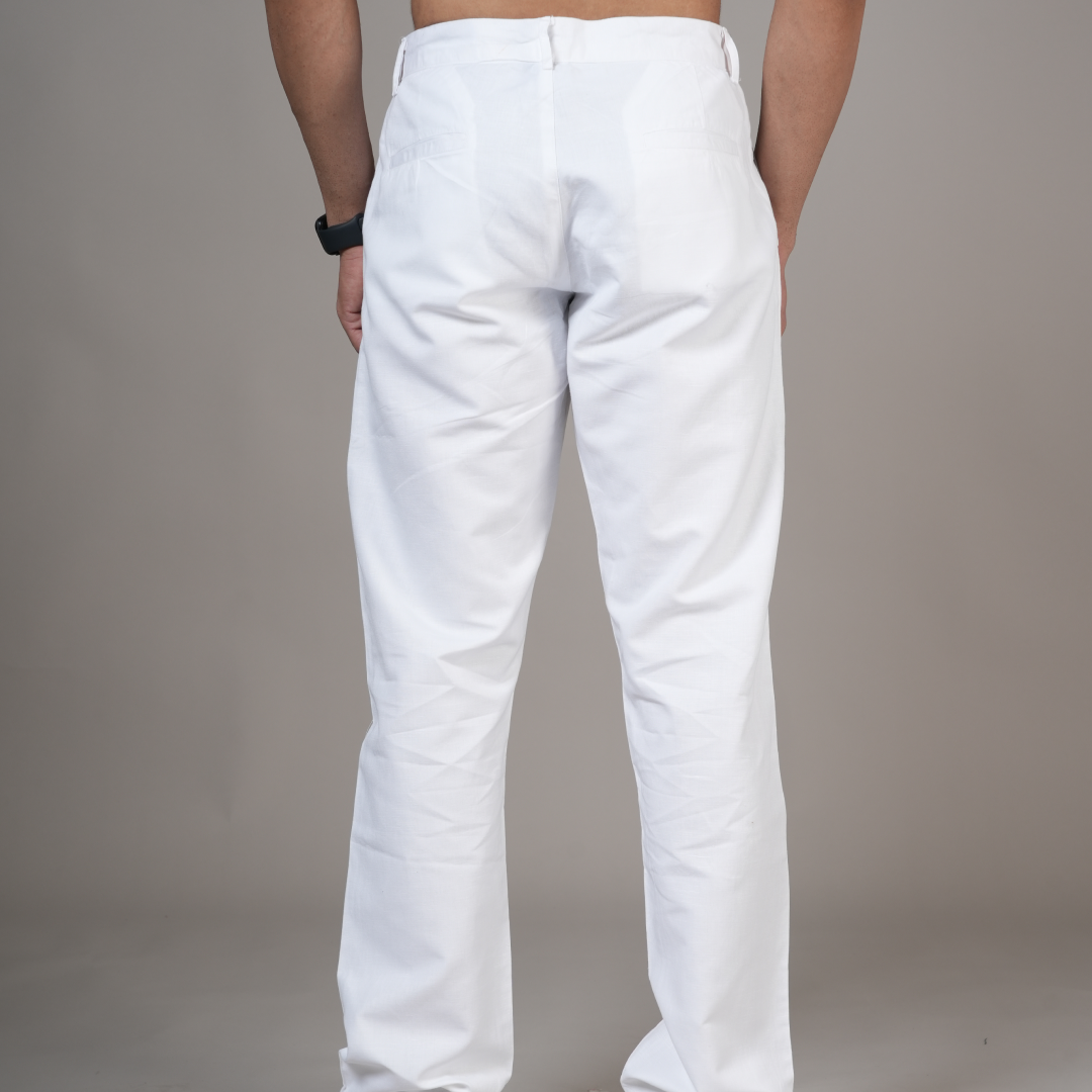 Cotton Linen White Baggy Pant