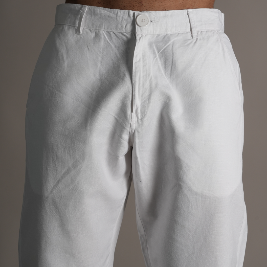 Cotton Linen White Baggy Pant