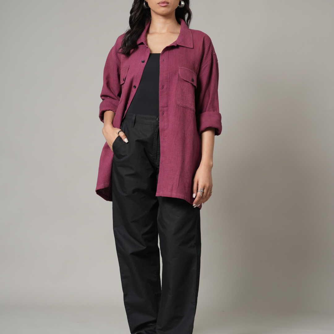 Burgundy Waffle Shacket