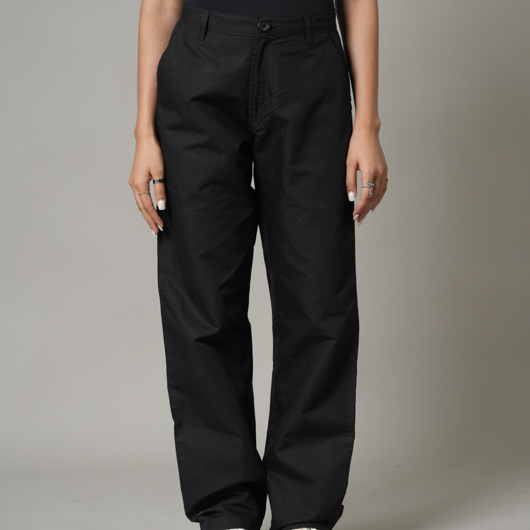 Cotton Linen Black Baggy Pant