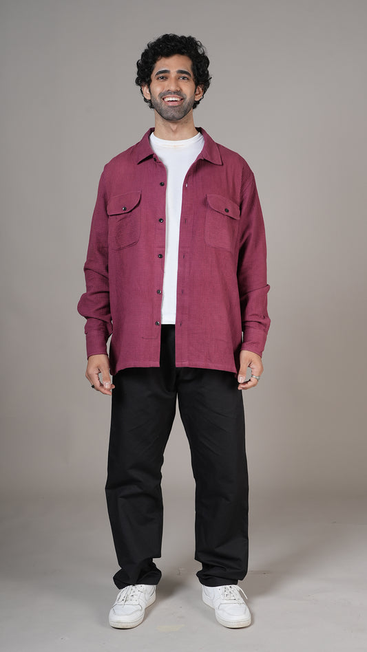 Burgundy Waffle Shacket